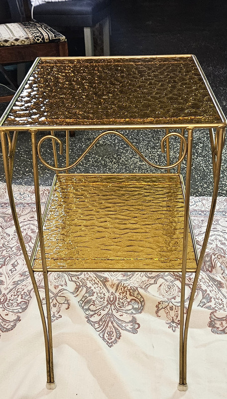 VTG MCM Tiered w/Original English Muffle Glass Table Hollywood Regency Retro gallery