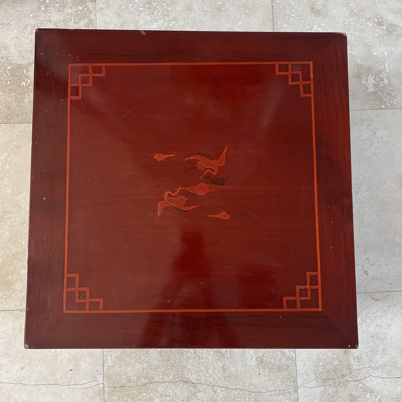 ASIAN KOREAN LOW PROFILE FOLDING CARVED WOODEN COFFEE TEA TABLE antique 24”x24” gallery
