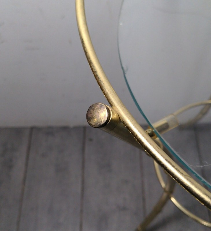 Vintage Mid Century Modern Gold Metal Faux Bamboo Round Glass Table Regency gallery