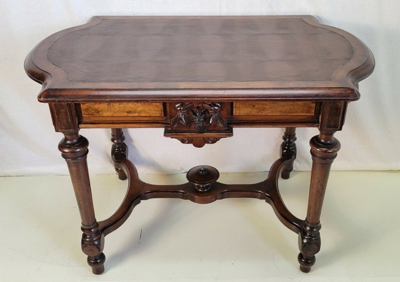 19th Century Victorian Walnut Center Table with Leather Top - American Made gallery