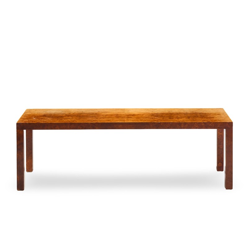 Milo Baughman for Directional Mid Century Burlwood Parsons Coffee Table gallery