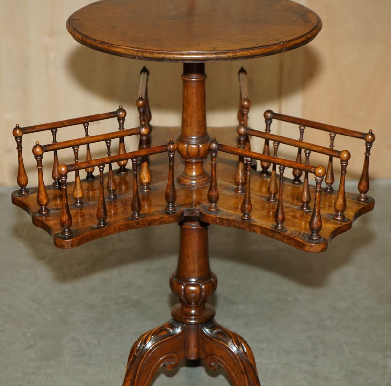 ANTIQUE RESTORED VICTORIAN BURL WALNUT LIBRARY REVOLVING BOOK TABLE BOOKCASE gallery