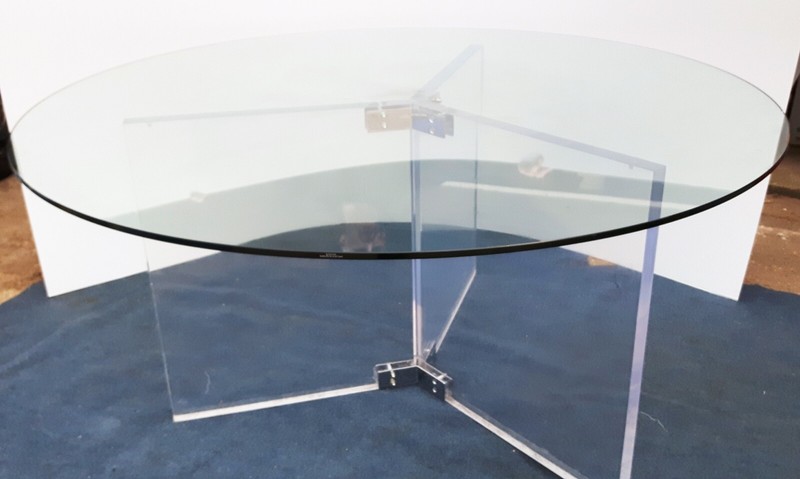 XL Lucite Glass Round Dining Table Hollywood Regency Retro Space Age postmodern gallery