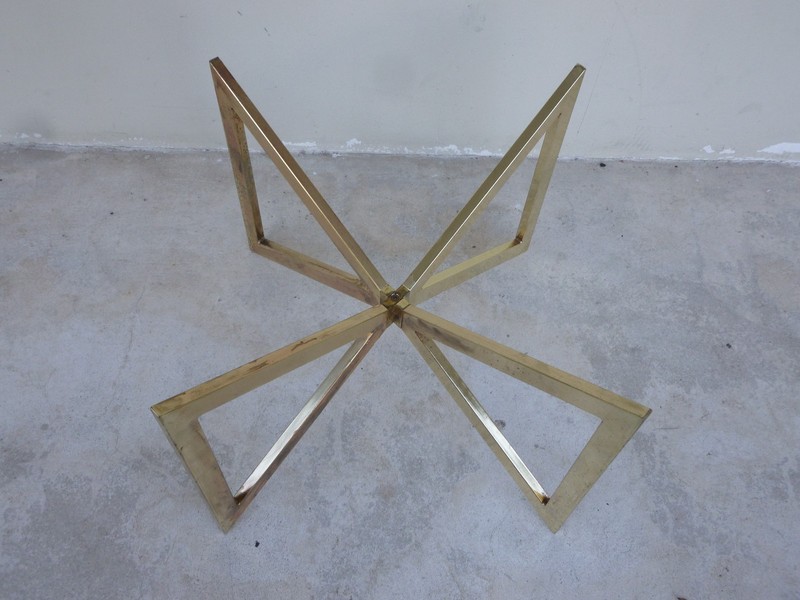 STYLISH ARCHITECTURAL 70'S 4 INTERSECTING BRASS PLATED TRIANGLES COFFEE TABLE gallery