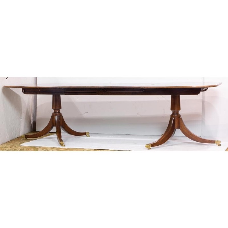 EARLY 19TH C ENGLISH REGENCY DOUBLE PEDESTAL MAHOGANY DINING TABLE (AF1-101)