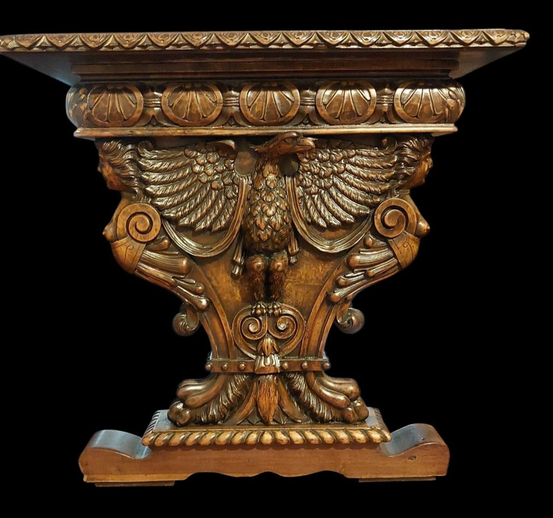 ANTIQUE EAGLE & NAKED WOMAN SUPERB RENAISSANCE CARVED FIGURAL LIBRARY TABLE gallery