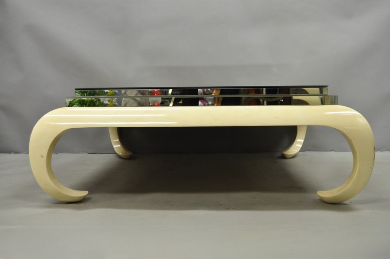 Vintage Chinoiserie Bone Lacquered Oriental Ming Style Mirrored Coffee Table gallery