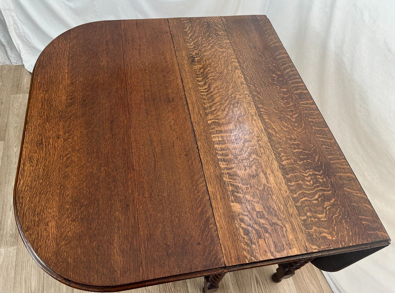 Antique Barley Twist Gate Leg Kitchen Table Drop side Leaf Rectangle Tiger Oak gallery
