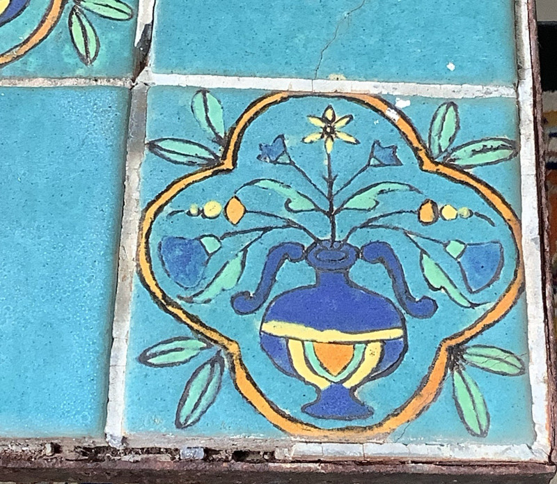 Vintage Wrought Iron Table Ceramic Painted Tiles, Project Piece As Is gallery