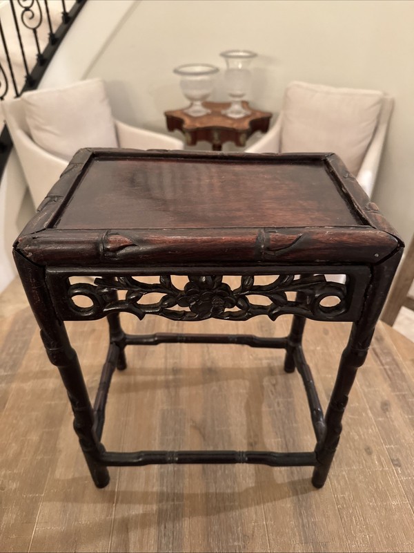RARE Antique Asian Carved Rectangular Rosewood Plant Stand End Table 1800s gallery