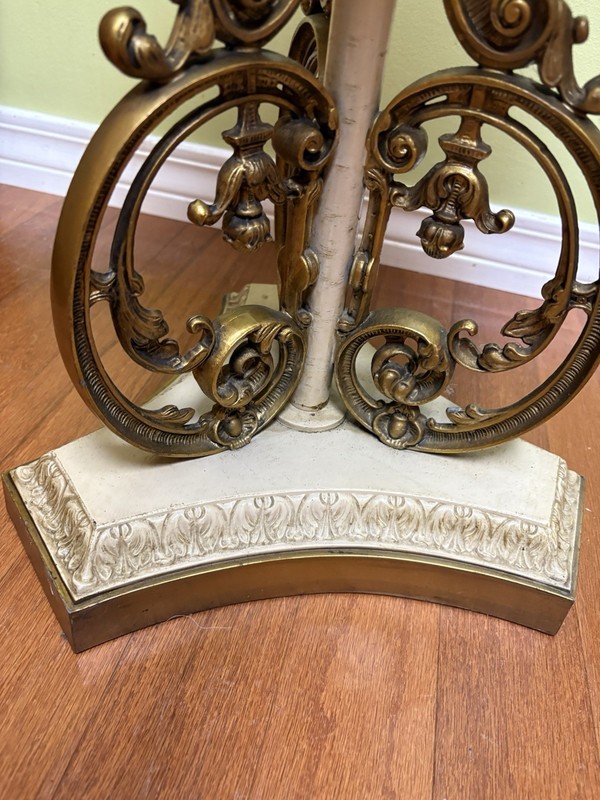 Italian Marble Top Gold Pedestal Side Accent Table Ornate Vintage gallery