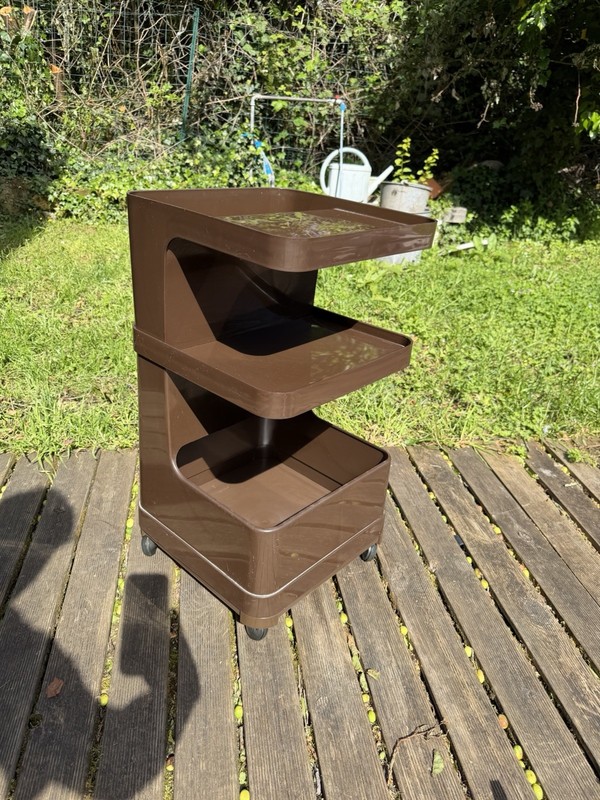 Furniture Serving Vintage Years 70 Brown Space Age Wheeled Trolley