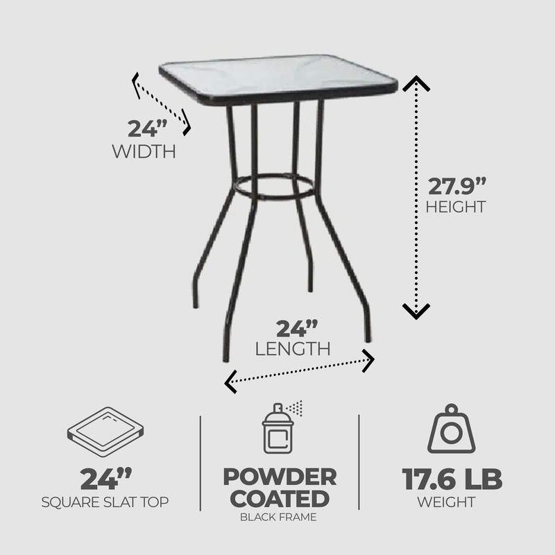 Four Seasons Courtyard Sunny Isles Tempered Glass Top Patio Dining Table, Black gallery