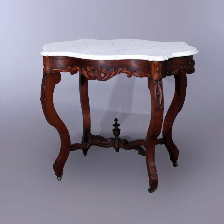 Rococo Carved Walnut & Marble Turtle Top Parlor Table C1880 gallery