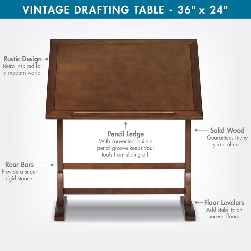 Studio Designs Vintage Rustic Oak Drafting Table, Top Adjustable Drafting Table gallery
