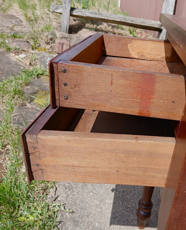 Antique Primitive Two Drawer Stand in Old Dark Red Finish 1850s Era gallery