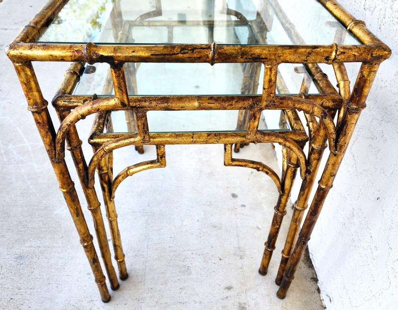 Vintage Nesting Tables Gilded Faux Bamboo Set of 3 gallery