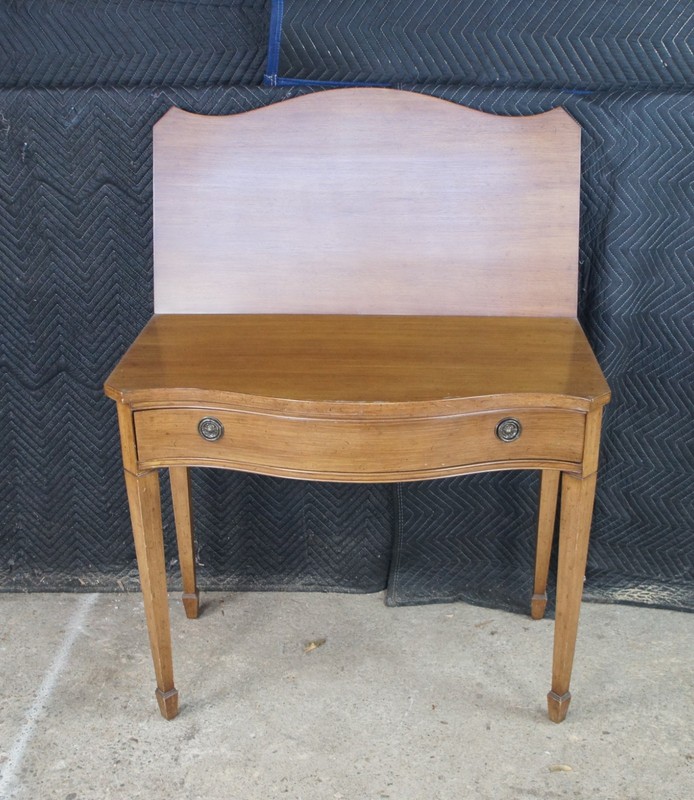 Antique American Sheraton Painted Grain Serpentine Flip Top Console Game Table gallery