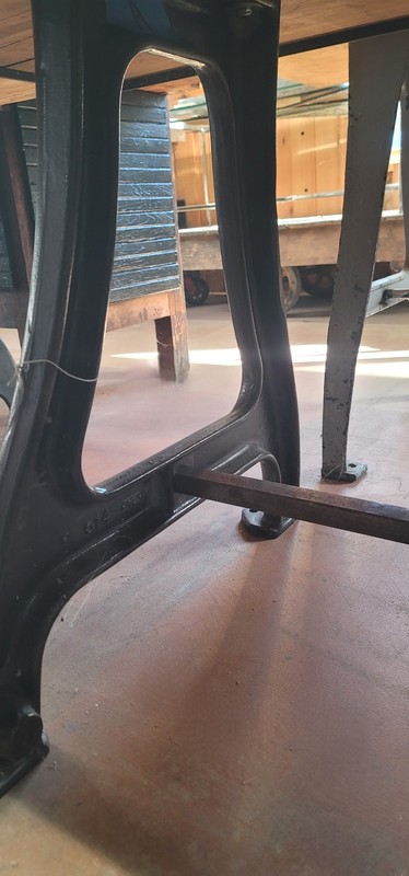 Reclaimed Bowling Alley Table w/ Industrial Cast Iron Base 86 1/2" x 30" GS00834 gallery