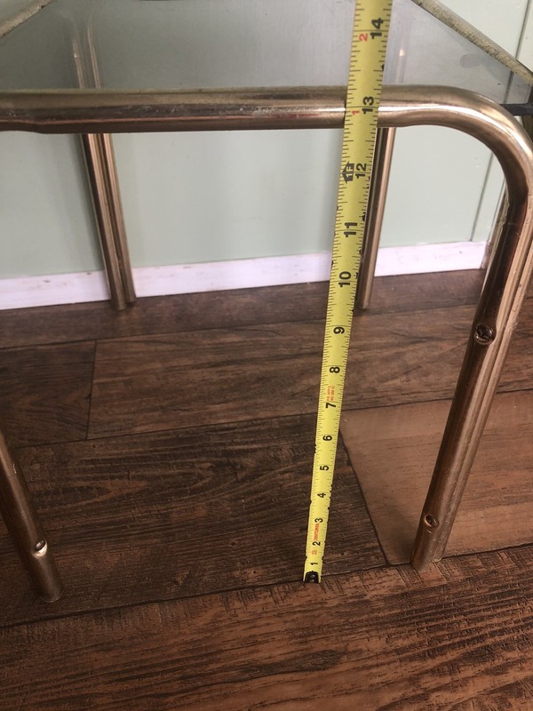 Vintage Gold Tone Metal Side Table Glass Top 13” Tall Hollywood Regency gallery
