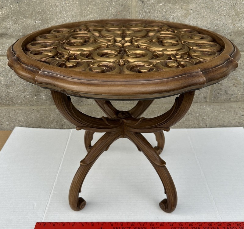 Mid Century Syroco Side End Coffee Table Glass Top Plant Stand Hollywood Regency