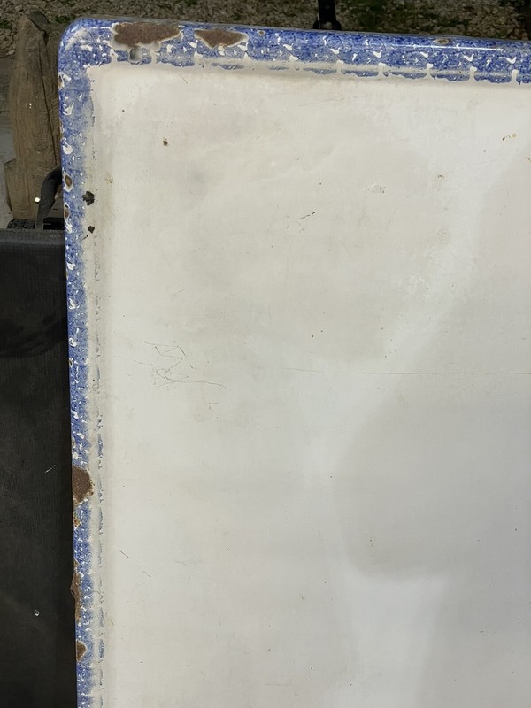 Vtg Antique PORCELAIN ENAMEL TABLE TOP 25x40" Counter Farm House Hoosier Blue gallery