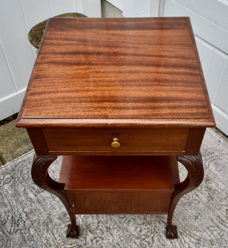 Antique Carved Mahogany Chippendale Style Stand w/Drawer & Locking Door gallery