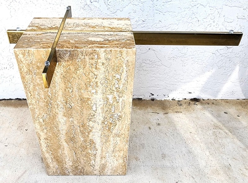 Travertine Side Table Marble Glass by ARTEDI 1970s gallery