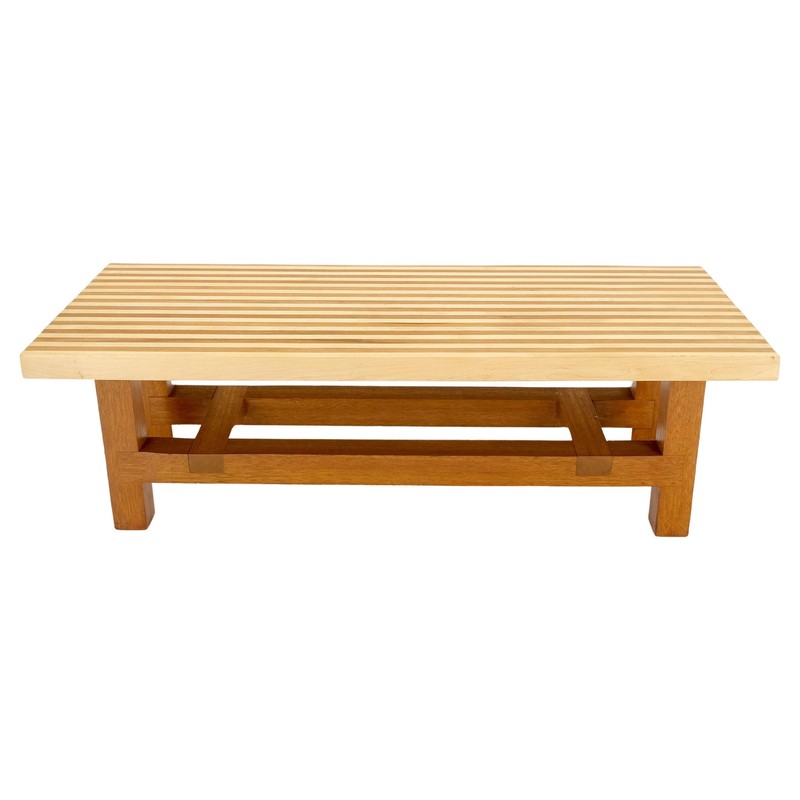 Custom Heavy Mid Century Modern Striped Butcher Block Style Coffee Table Bench gallery