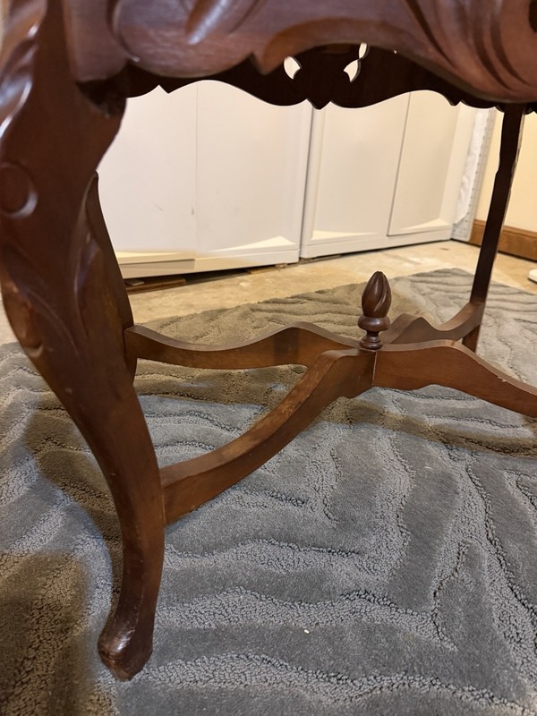 Antique Victorian Accent Table Swan Carving Removable Glass Top Ornate Legs gallery