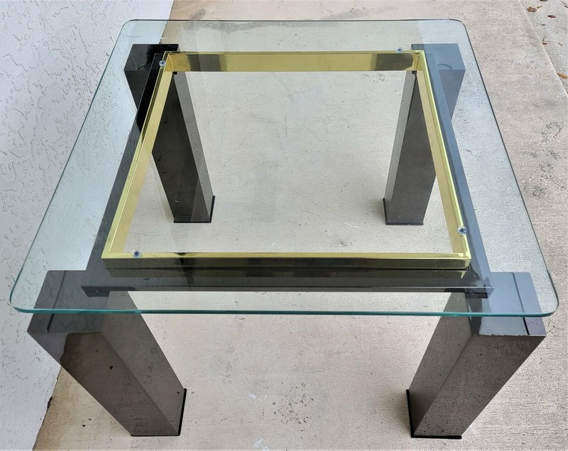 MCM Milo Baughman Style Italian Black Chrome Brass Glass Coffee Side End Table gallery
