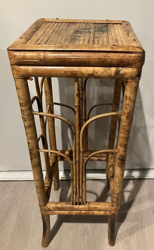 Vintage Bamboo Fluted Side Table Boho Style 28 Inch Tall Plant Stand End Table gallery