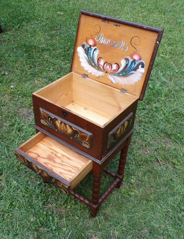 Vintage Swedish Sewing Table Syskrin Scandinavian Folk Art Kurbits Nightstand gallery