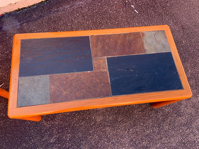 SET Vintage Danish Teak Tables With Slate Tops by Haslev mid century denmark gallery