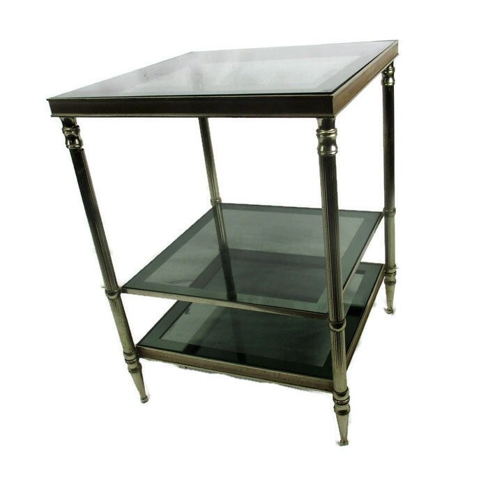 vintage small coffee cocktail side table 3 tier smoked glass chrome funky practi gallery