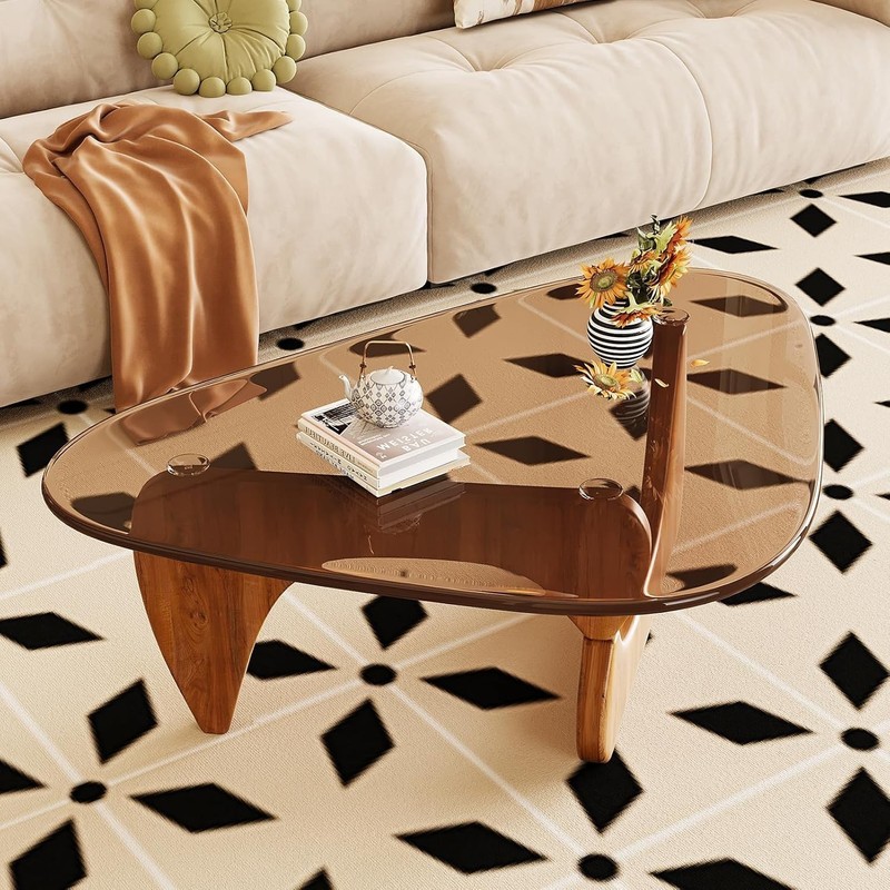 Coffee Table Modern Wood Glass Top Triangular Living Room Center Table gallery
