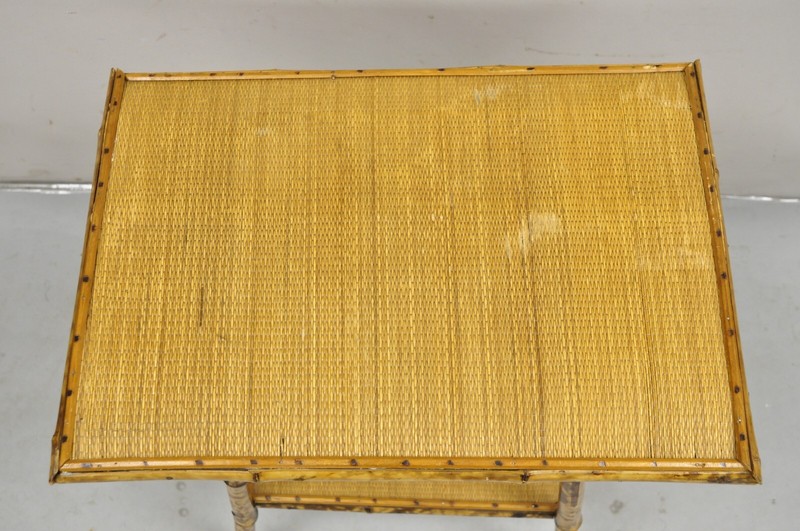 Antique English Victorian Bamboo and Cane 2 Tier Plant Stand Side Table gallery