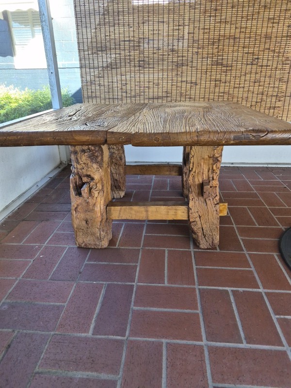 Ancient teakwood,Heavy Solid Coffee Table with Root Legs & Weathered Plank Top