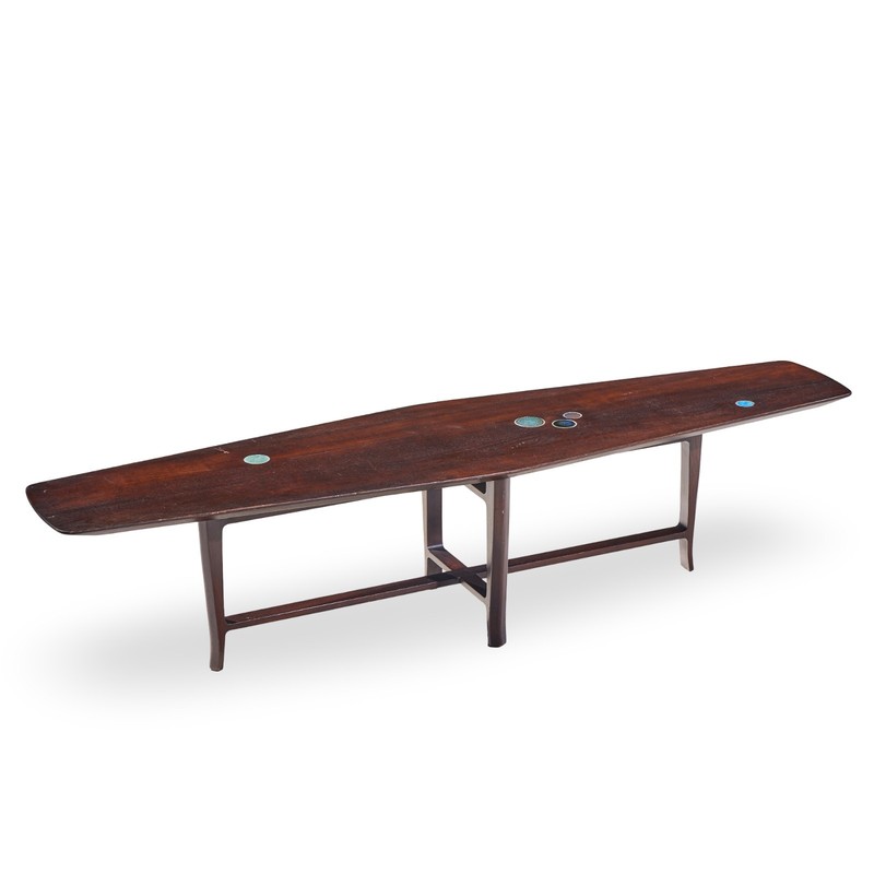 Edward Wormley for Dunbar 5632 Walnut, Mahogany with Natzler Tiles Coffee Table gallery