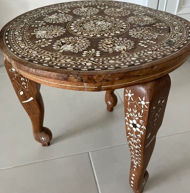 vintage wood hand carved side table from India