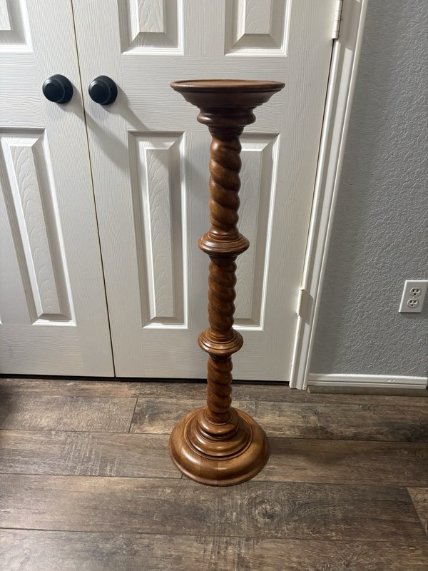 Vintage Large Hand Carved Wood Barley Twist Side Display Pedestal Plant Stand gallery