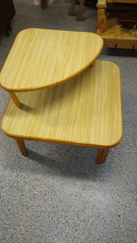 1950s TIERED THICK BAMBOO CORNER TABLE WITH LAMINATE TOP gallery