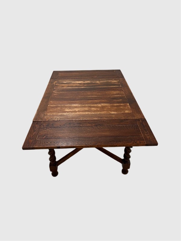 Antique English Tiger Oak Expandable Draw Leaf Table Dining Set, C. 1900 gallery