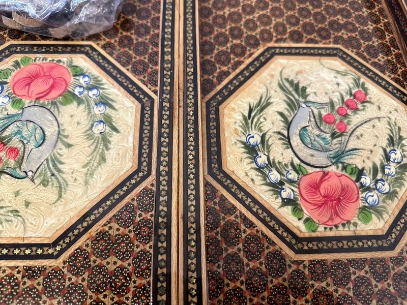 Vintage Hand-Painted Persian Backgammon & Chess Board Game Set –Khatam Marquetry gallery