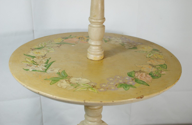 Antique Two-Tier Hand Painted Pedestal Claw Foot Shabby Chic Occasional Table gallery