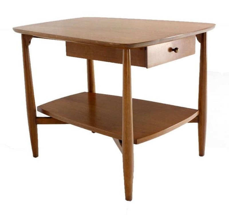 Mid-Century Modern Two Tier One Drawer Walnut End Side Table by John Stuart MINT gallery
