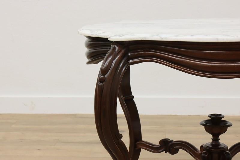Victorian Antique Carved Rosewood Table, Marble Top #55889 gallery