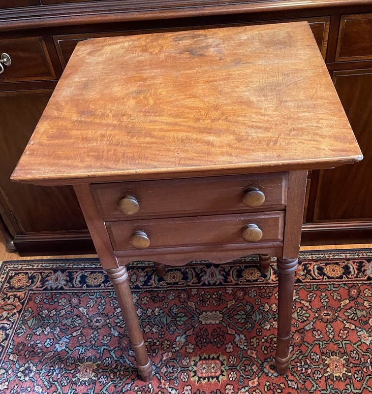 Tiger Maple And Cherry Antique Nightstand Or Work Table Circa 1840’s gallery