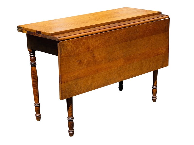 ANTIQUE COUNTRY PRIMITIVE TIGER MAPLE SHERATON DROP LEAF BAKERS TABLE gallery