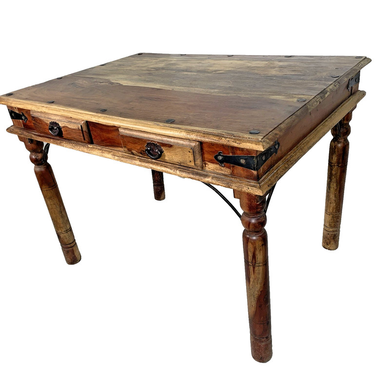 Vintage Handmade Desk Table 30.25″ x 40.5″ Solid Tropical Hardwood & Iron